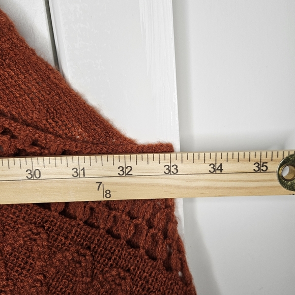 Women's Burnt Orange Open Knit Fringe Shawl Vest Boho Festival Layer OS Western - Picture 8 of 10